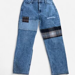 hollister patchwork light wash ultra high rise mom jeans